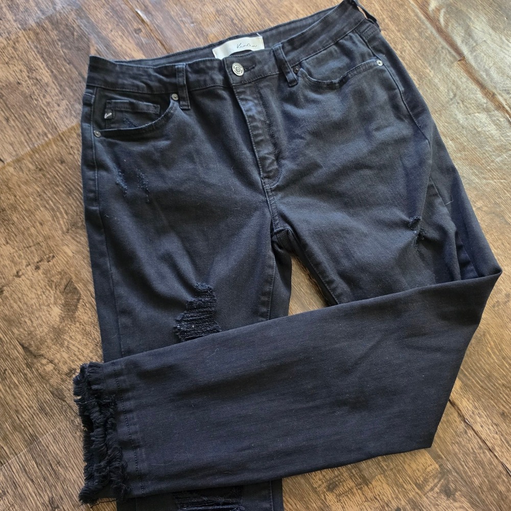 KANCAN Distressed Skinny Jeans‎ Womens 11/29 Black Frayed Hem KC6204BK